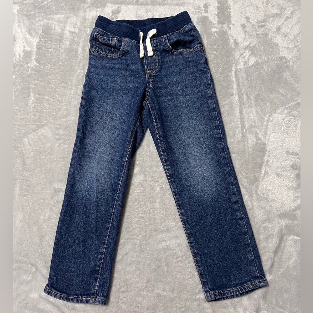 Little boy Gap pull on pull string dark denim wash straight leg Jeans pants (5)